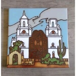 Vintage Cleo Teissedre Handcrafted Tile Art San Javier Mission‎ Arizona Italy